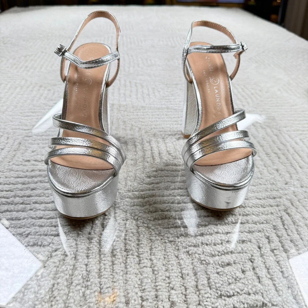 Chinese Laundry Platform Sandals Womens 8 Silver Block ARCP-001 Glam Y2K Party